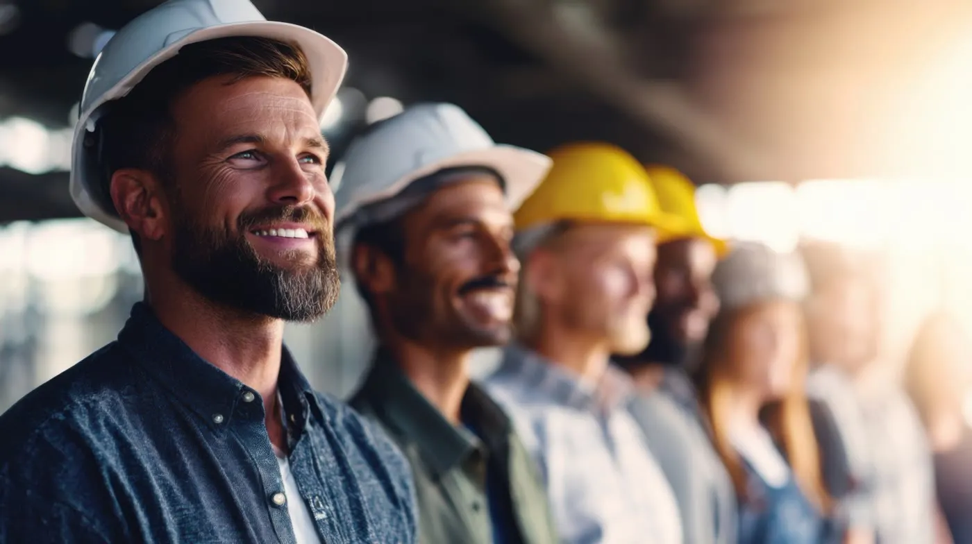 Equipe técnica com capacetes de segurança