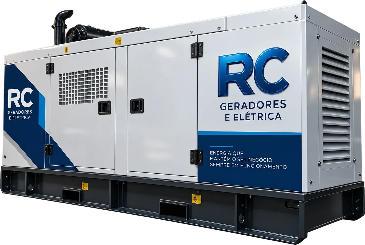 Grupo gerador a diesel com a identidade visual da RC Geradores e Elétrica